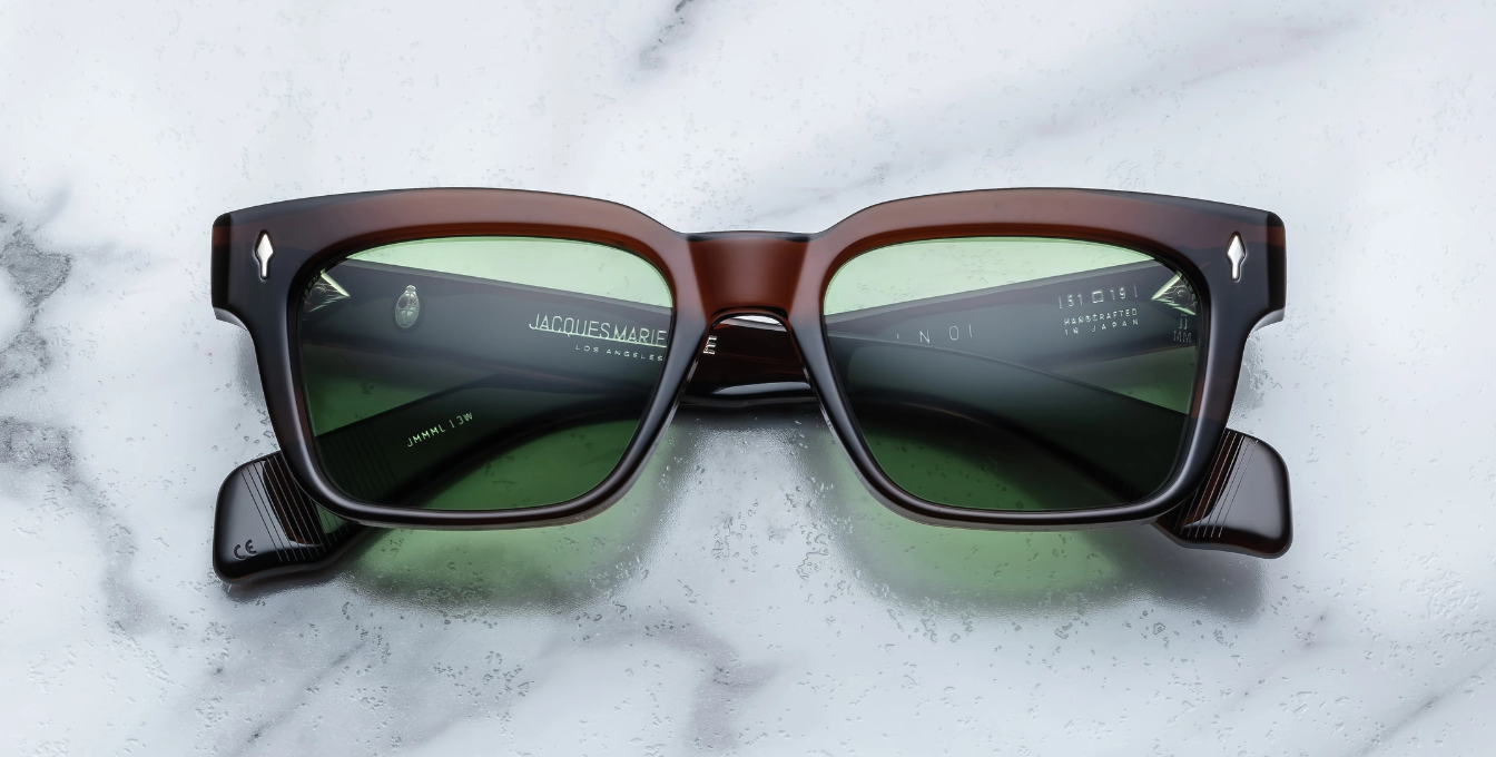 jacques marie mage molino zoltar eckige sonnenbrille in braun mit grünen gläsern