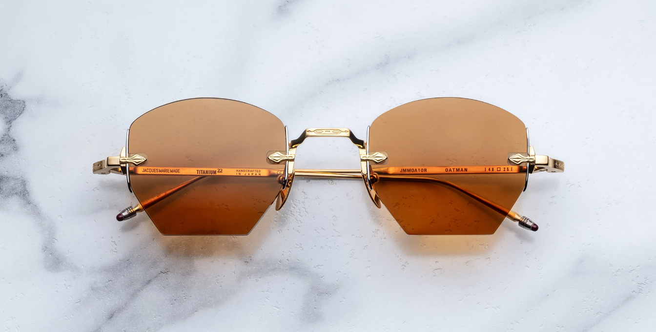 jacques marie mage oatman suntan randlose sonnenbrille in gold mit orangenen gläsern