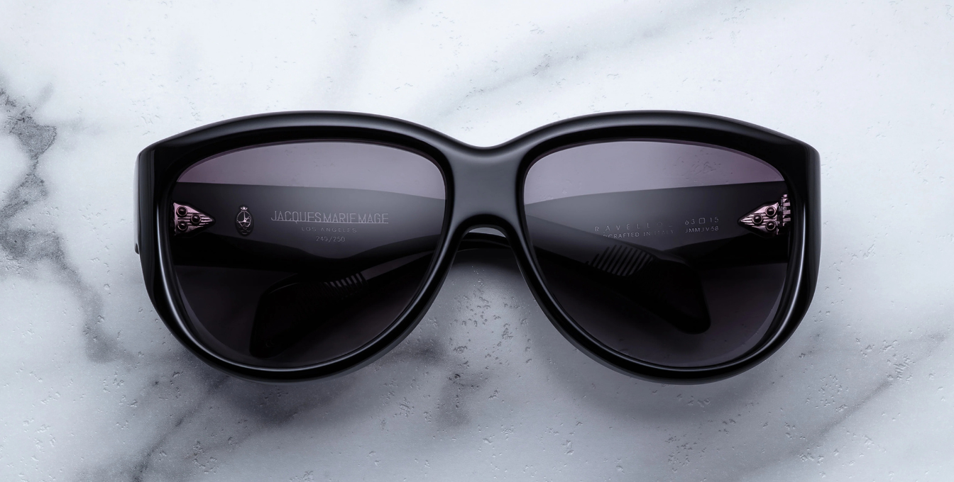 jacques marie mage ravello raven schwarze runde oversized sonnenbrille mit schwarzen verlaufsgläsern