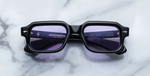 jacques marie mage sandro maverick eckige sonnenbrille in schwarz und transparent mit violetten gläsern
