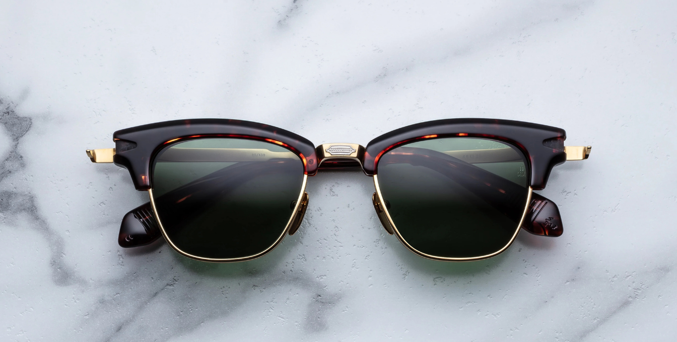 jacques marie mage sartre etna cateye sonnenbrille in silber, gold und havana mit grünen gläsern