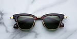jacques marie mage sartre etna cateye sonnenbrille in silber, gold und havana mit grünen gläsern