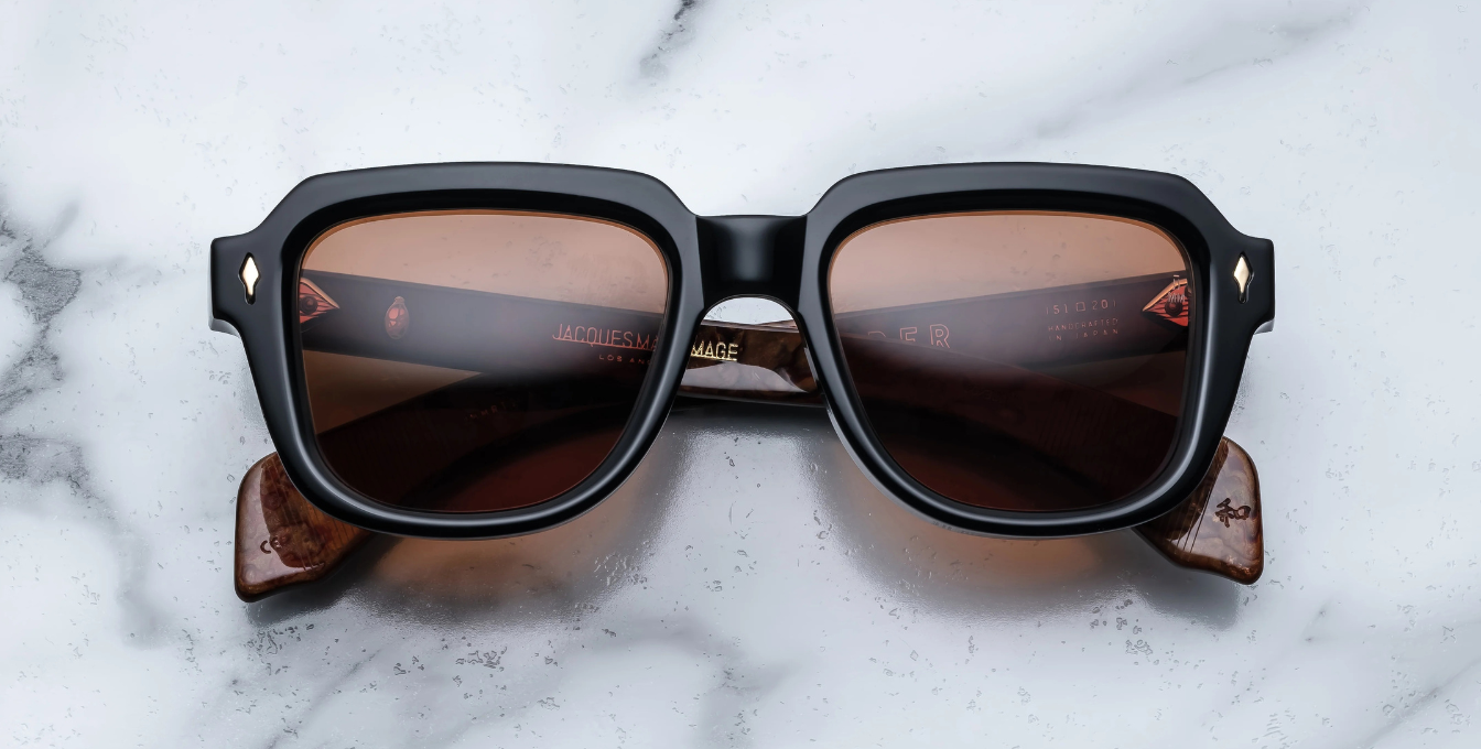 jacques marie mage taos noirx eckige sonnenbrille in schwarz mit braunen gläsern