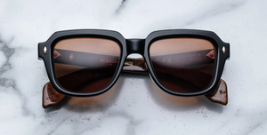 jacques marie mage taos noirx eckige sonnenbrille in schwarz mit braunen gläsern