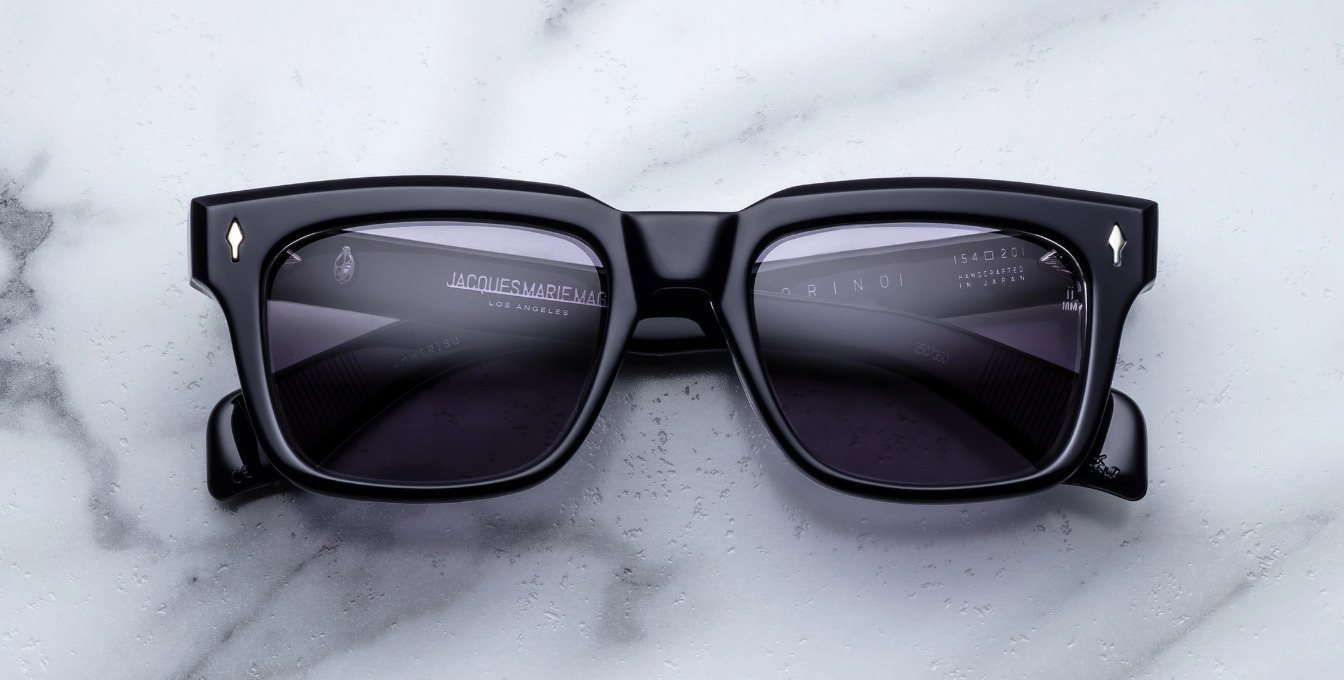 jacques marie mage torino hudson eckige sonnenbrille in einem dunklen blaue mit violetten gläsern