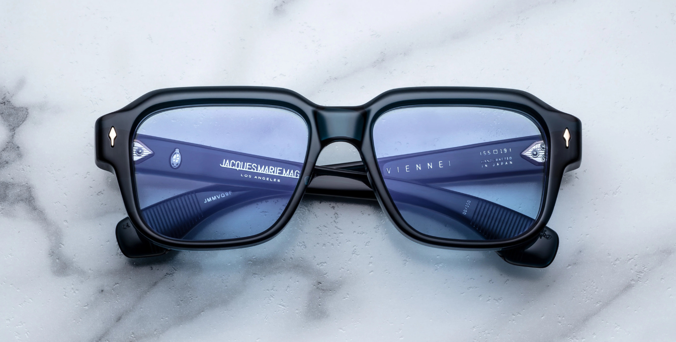 jacques marie mage vivienne indigo eckige sonnenbrille in blau mit blauen gläsern