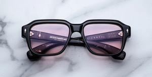 jacques marie mage vivienne willow eckige sonnenbrille in schwarz mit rosa gläsern