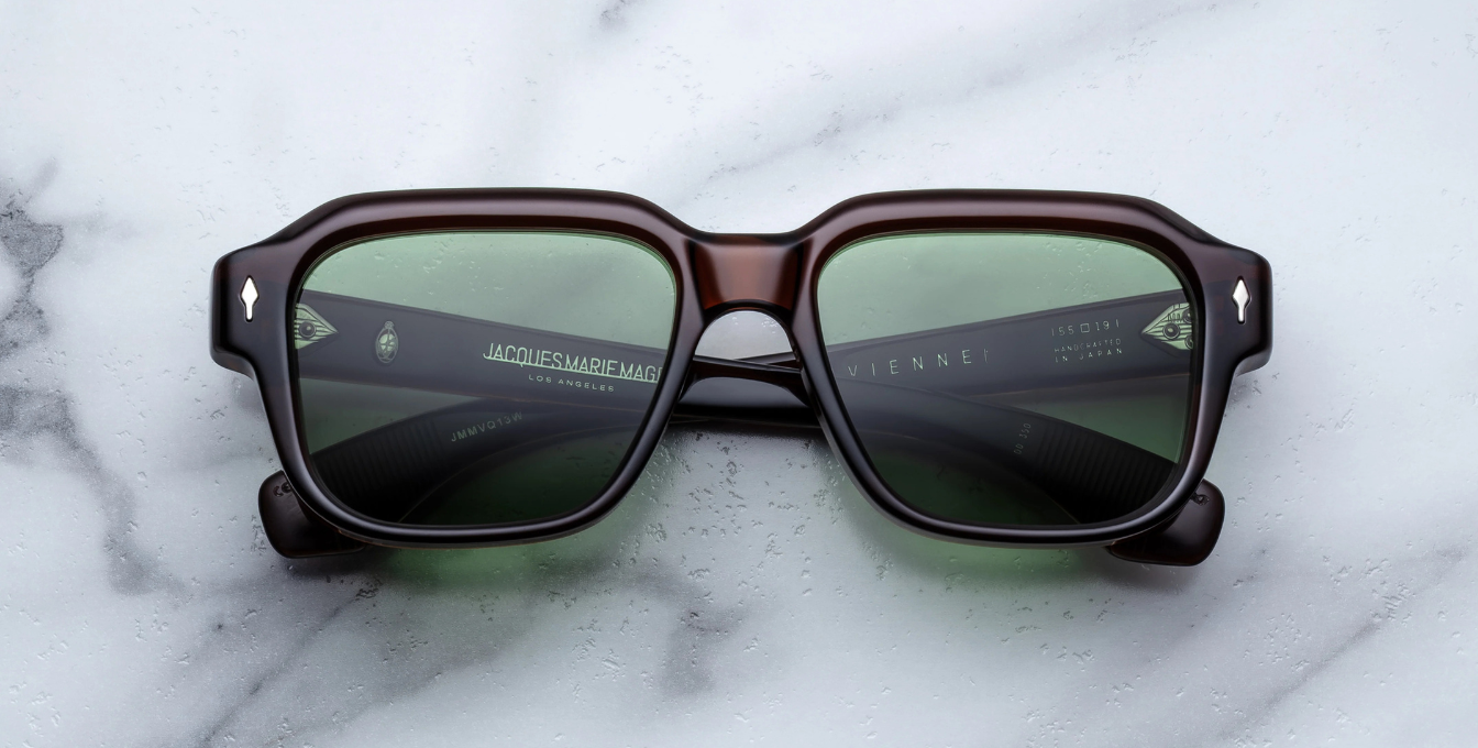 jacques marie mage vivienne zoltar eckige sonnenbrille in braun mit grünen gläsern