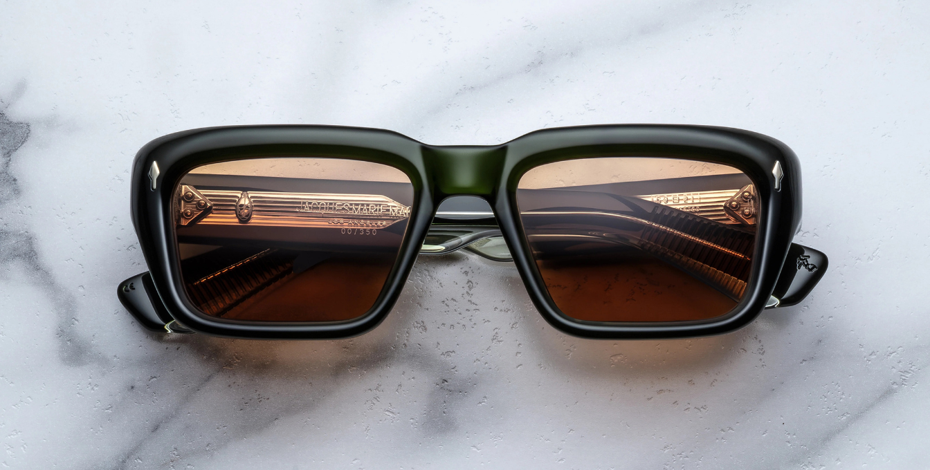jacques marie mage walker borneo eckige sonnenbrille in grün mit orangenen Gläsern