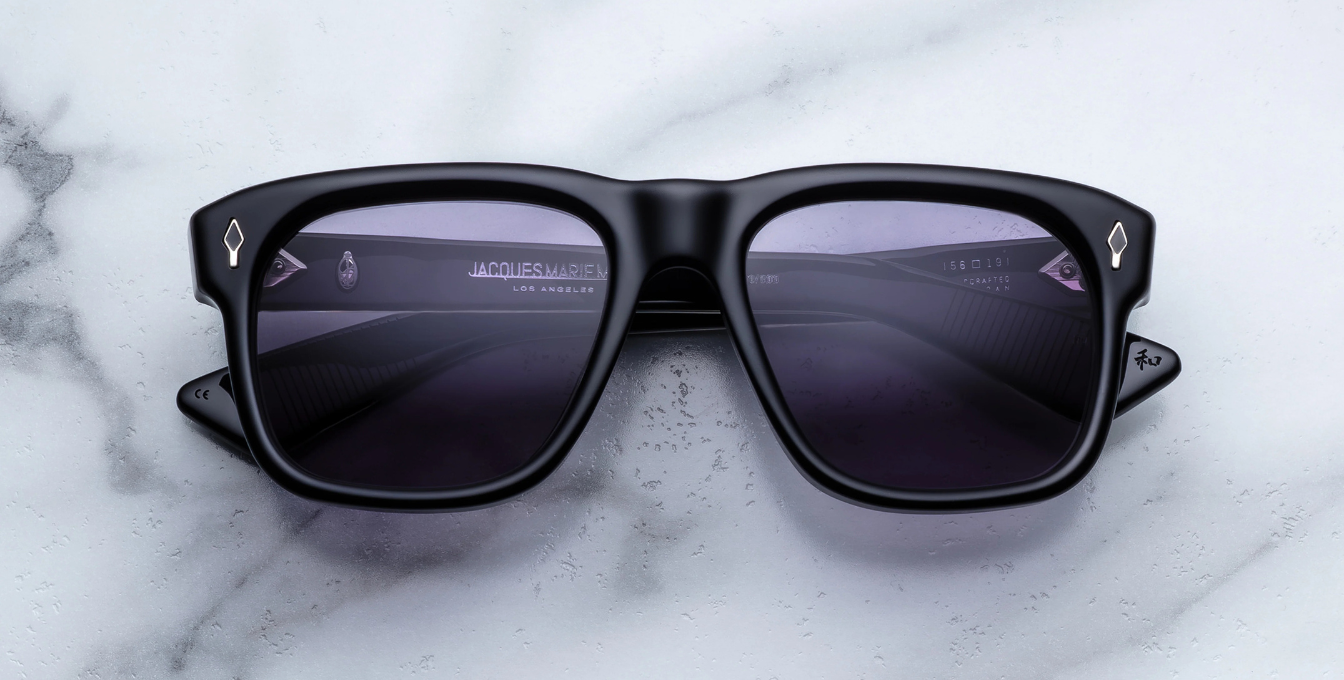 jacques marie mage yves fumee eckige sonnenbrille in schwarz mit grauen gläsern