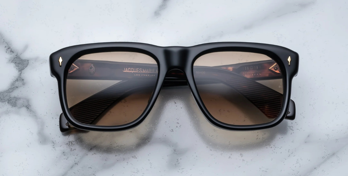 jacques marie mage yves noir15 eckige sonnenbrille in schwarz mit braunen gläsern