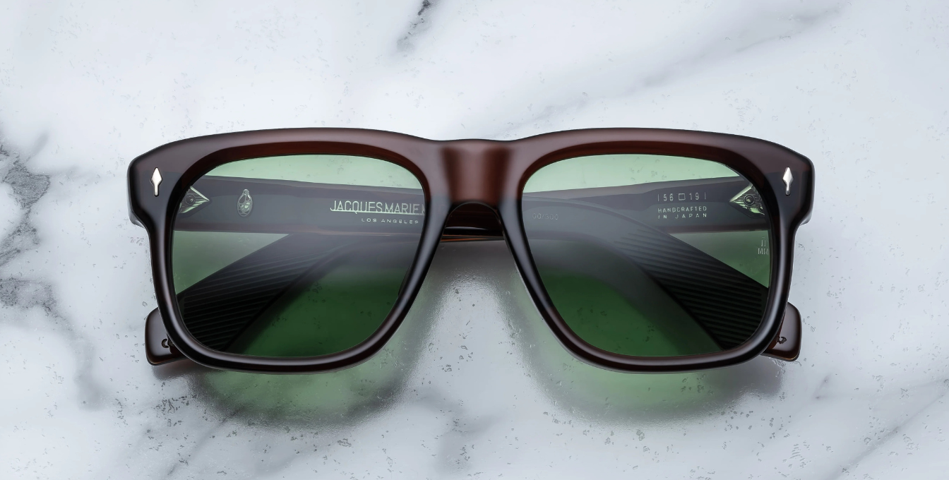 jacques marie mage yves zoltar eckige sonnenbrille in braun mit grünen gläsern