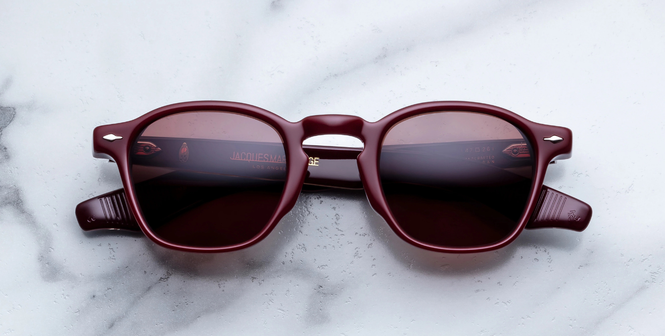 jacques marie mage zephirin 47 bordeaux empire eckige sonnenbrille aus acetat in rot mit braunen gläsern