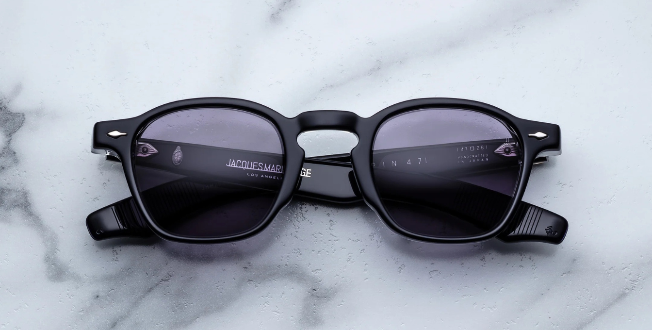 jacques marie mage zephirin47 hudson eckige sonnenbrille in schwarz mit violetten gläsern