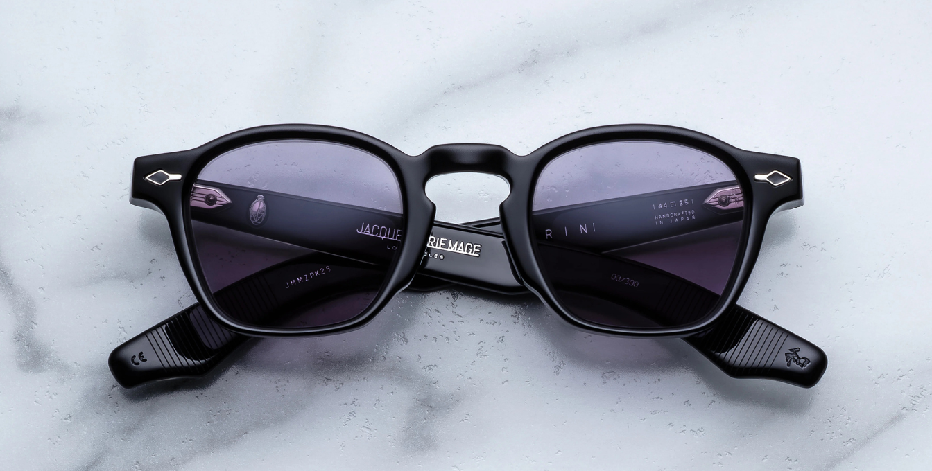 jacques marie mage zephirin fumee eckige sonnenbrille in schwarz mit grauen gläsern