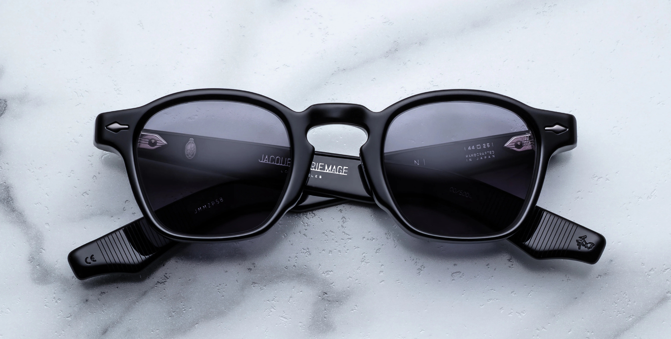 jacques marie mage zephirin raven eckige sonnenbrille in schwarz mit grauen gläsern