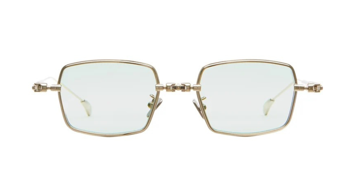 kuboraum H69 LG eckige Titansonnenbrille in gold mit hellgrpnen gläsern