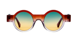 kuboraum I02 pnl runde sonnenbrille in violett und orange mit grün-orangenen verlaufsgläsern