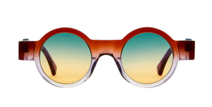kuboraum I02 pnl runde sonnenbrille in violett und orange mit grün-orangenen verlaufsgläsern