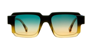kuboraum I03 nyt eckige sonnenbrille in grün und gelb mit grün-gelben verlaufsgläsern