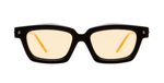 kuboraum P25 BT eckige sonnenbrille aus acetat in schwarz und braun mit hellen orangenen gläsern