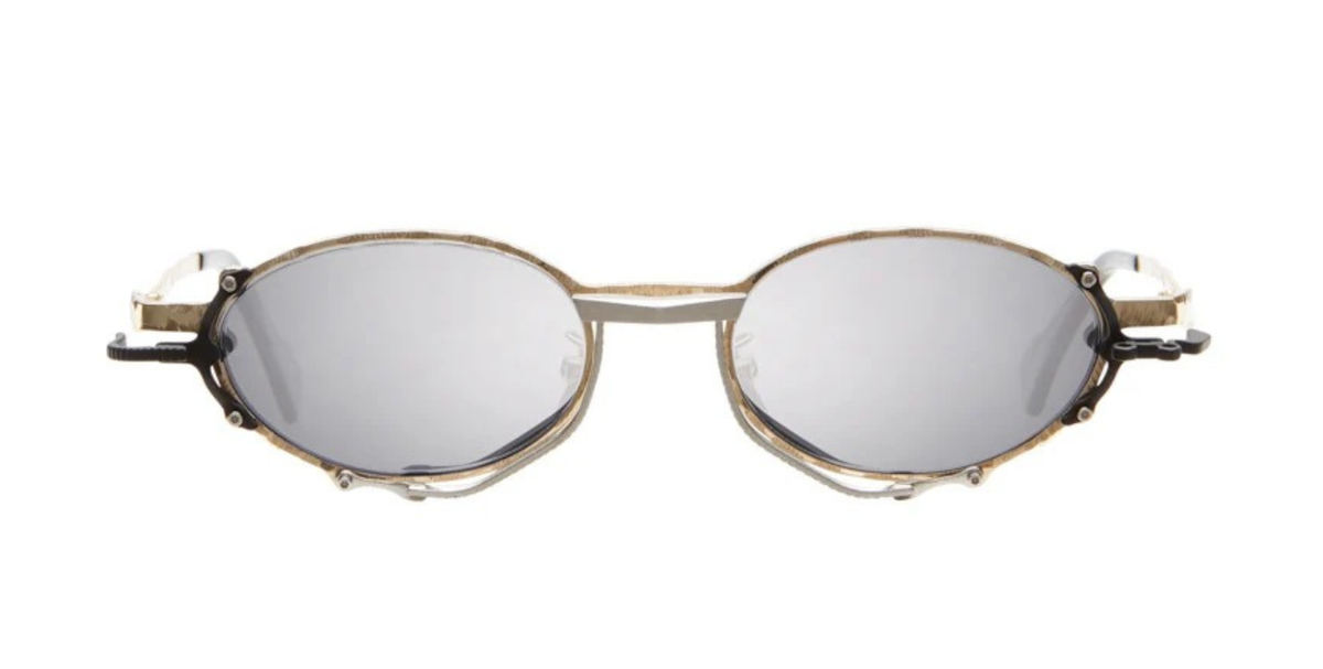 kuboraum Z70 GSB ovale sonnenbrille in gold, silber und schwarz mit grauen verpsiegelten gläsern