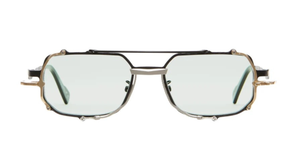 kuboraum Z71 BSG eckige sonnenbrille in chwarz, gold und silber mit hellgrünen gläsern