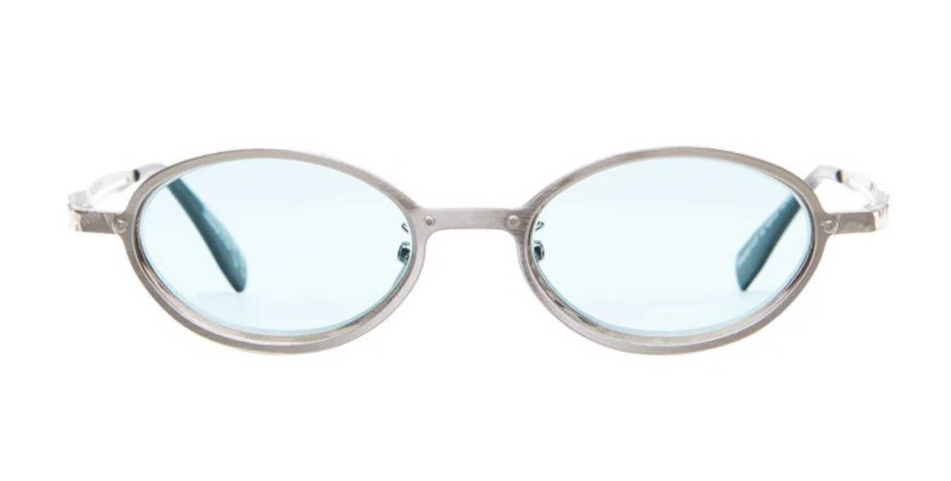 kuboraum h18 sl ovale sonnenbrille in silber mit aquamarine gläsern