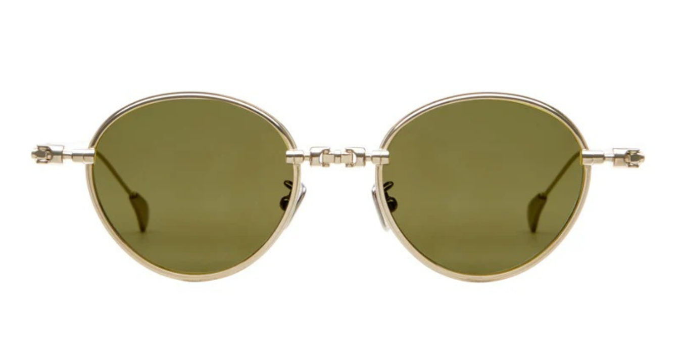 kuboraum h67 gd pantoförmige sonnenbrille aus titan in gold mit grünen gläsern