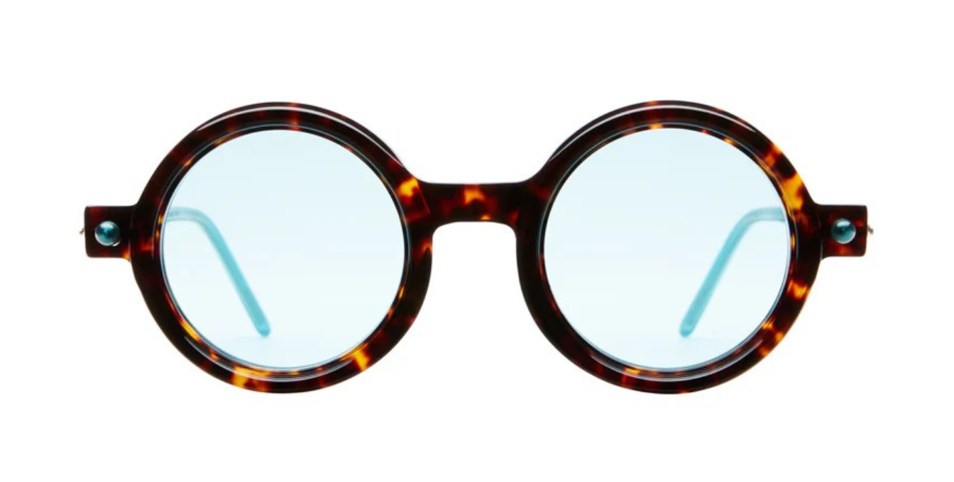 kuboraum p1 tr runde sonnenbrille in havana und hellblauen gläsern