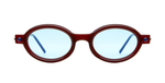 kuboraum p6 mh ovale sonnenbrille in mahagoni mit hellblauen gläsern