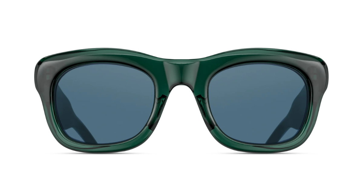 matsuda m1042 bottle green eckige sonnenbrille in grün mit blau grauen gläsern