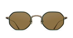 matsuda M3086-I AntiqueGold-BottleGreen eckige sonnenbrille aus titan und acetat in gold und grün mit braunen gläsern