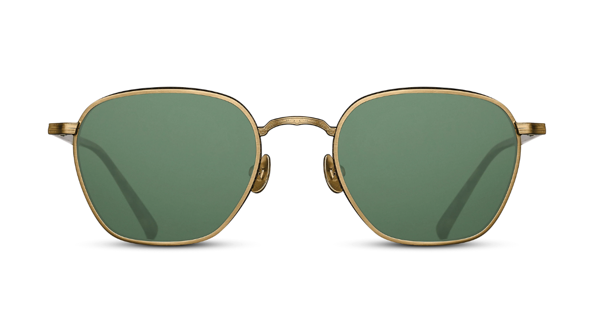 Matsuda M3101_Antique Gold - Dark Brown eckige Sonnenbrille aus Titan in gold mit grünen Gläsern