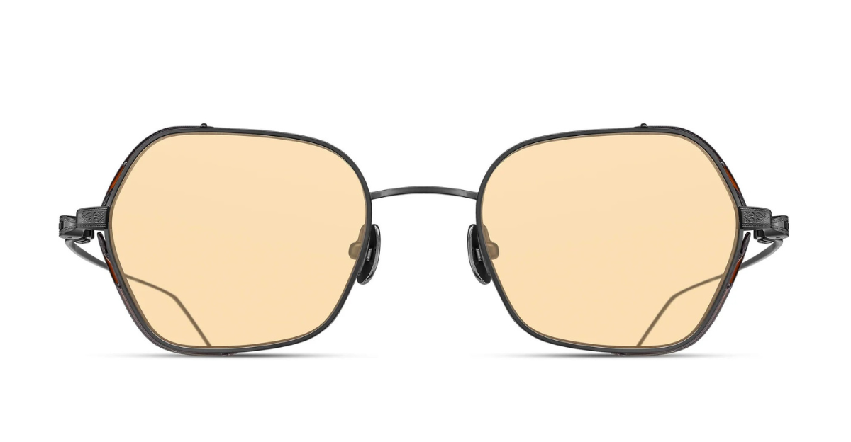 Matsuda M3153 Matte Black eckige sonnenbrille aus titan in matte schwarz mit orangenen gläsern