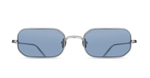 matsuda m3163 brushed silver rechteckige sonnenbrille aus titan in silber mit blauen gläsern