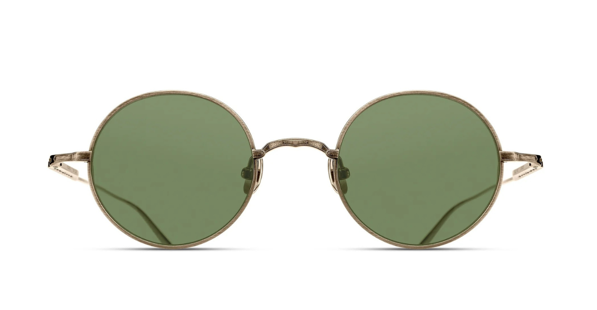 matsuda m3168 antique gold runde sonnenbrille aus titan in gold mit grünen glkäsern