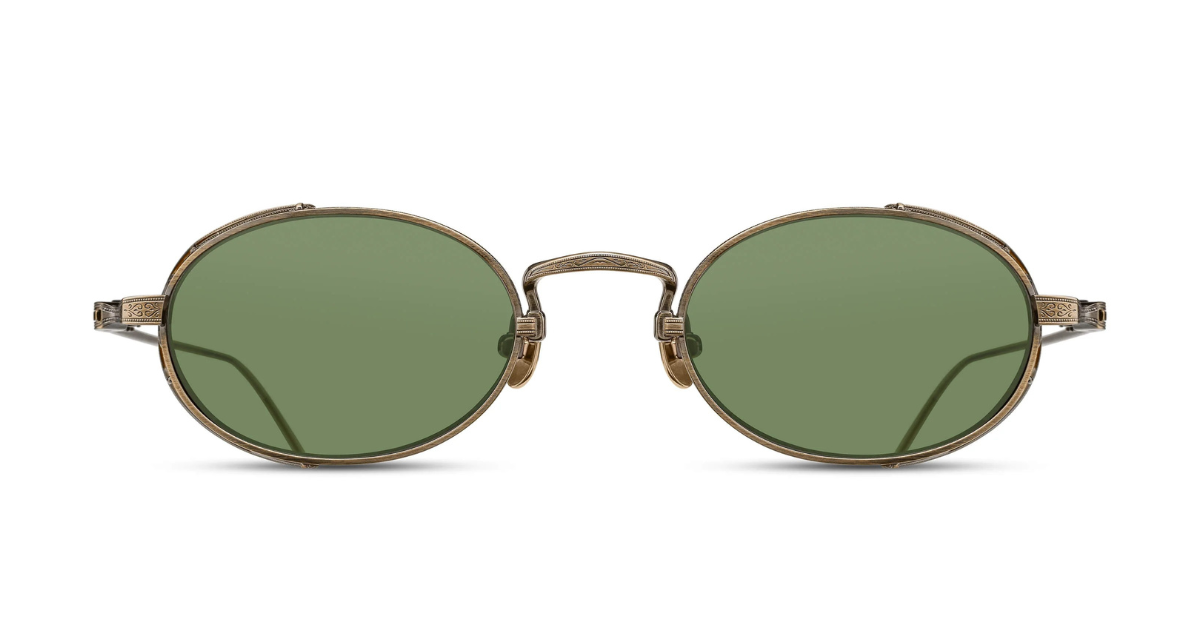 matsuda M 3169 antique gold ovale sonnenbrille aus titan in gold mit grünen gläsern