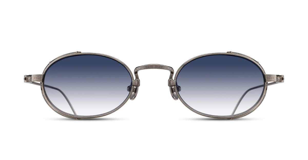 matsuda M3169 antique silver ovale sonnenbrille aus titan in silber mit blauen verlaufsgläser
