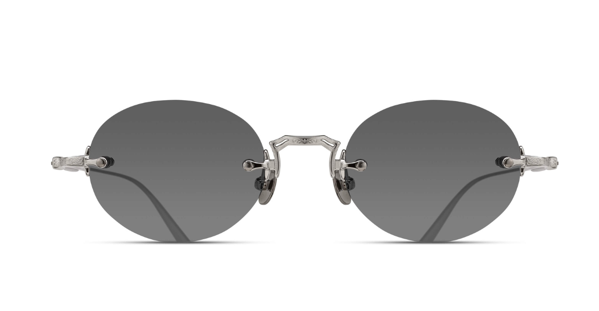 matsuda m5002 palladium white ovale randlose sonnenbrille in silber mit grauen gläsern