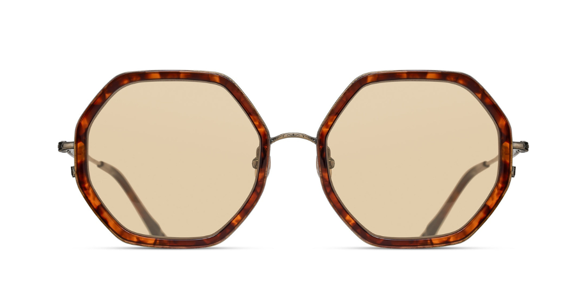 matsuda m3162 antique gold- dark tortoise eckige sonnenbrille in gold und havana mit braunen gläsern