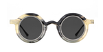 Rigards RG1062_Camo runde sonnenbrille aus horn in schwarz, beige und grau mit grauen gläsern