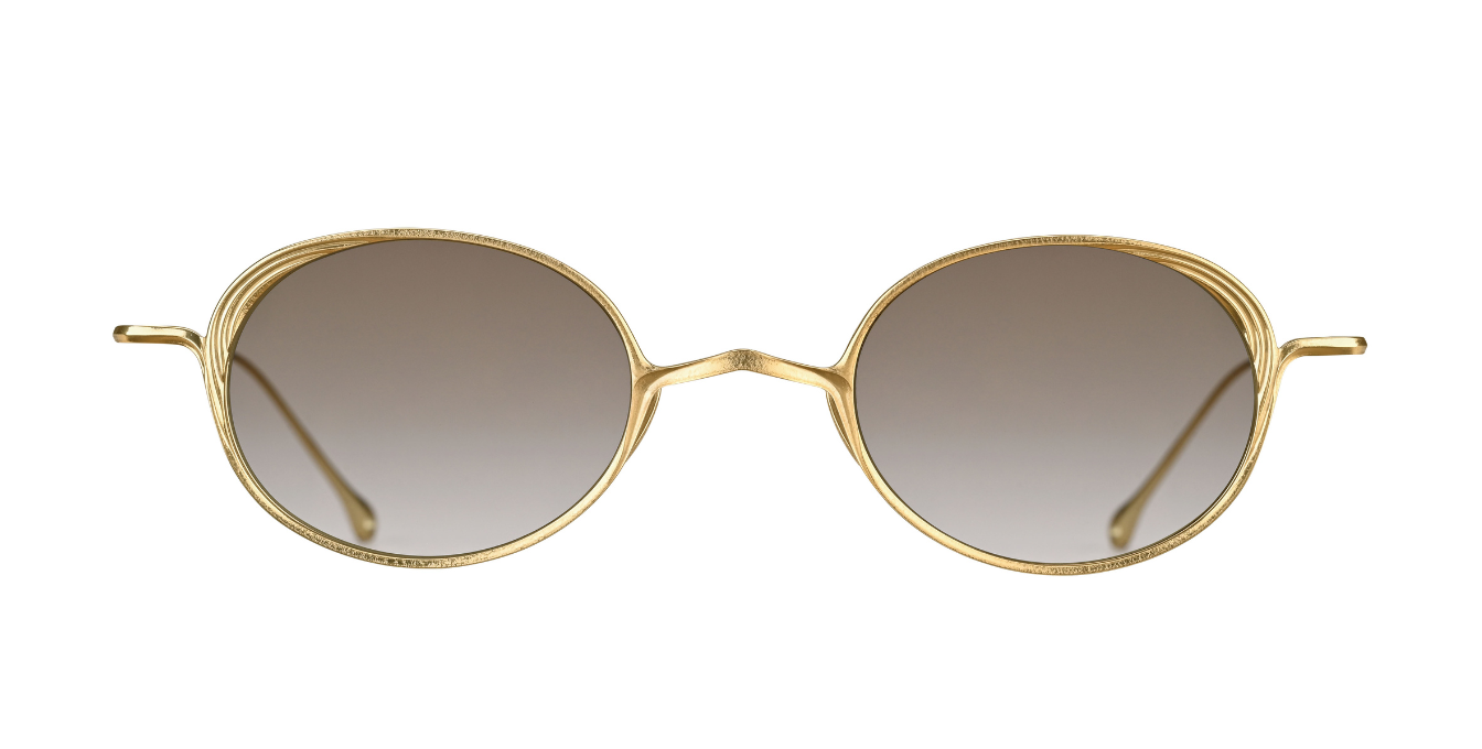 rigards RG1076TI | Antique Gold ovale sonnebrille aus titan in gold mit braunen gläsern
