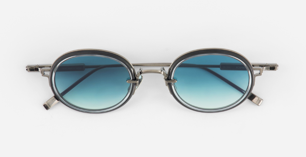 sato acamar II as/BB-1 ovale sonnenbrille aus titan in silber und schwarz mit blauen verlaufsgläsern