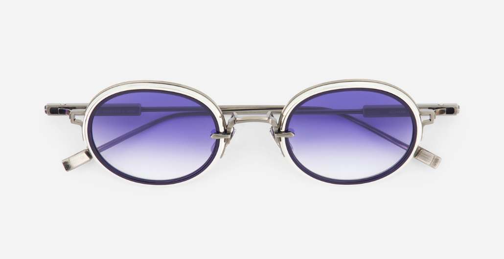 sato acamar II as/p-1 ovale sonnenbrille aus titan in silber mit blauen verlaufsgläsern