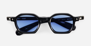 sato antales n/as-1 eckige sonnenbrille in schwarz mit blauen gläsern