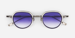 sato Belell II AS/P-1 pantoförmige sonnenbrille aus titan in silber mit blauen verlaufsgläser