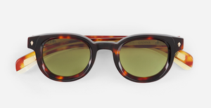 sato Gienna DG-1 pantoförmige acetat sonnenbrille in havana mit grünen gläsern