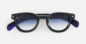 sato gienna E-1 pantoförmige acetat sonnenbrille in schwarz mit blauen verlausfgläsern
