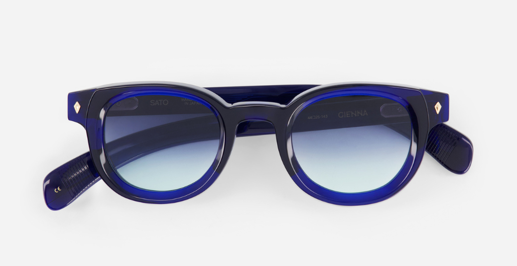 sato Gienna NB-1 pantoförmige acetat sonnenbrille in blau mit blauen verlaufsgläsern